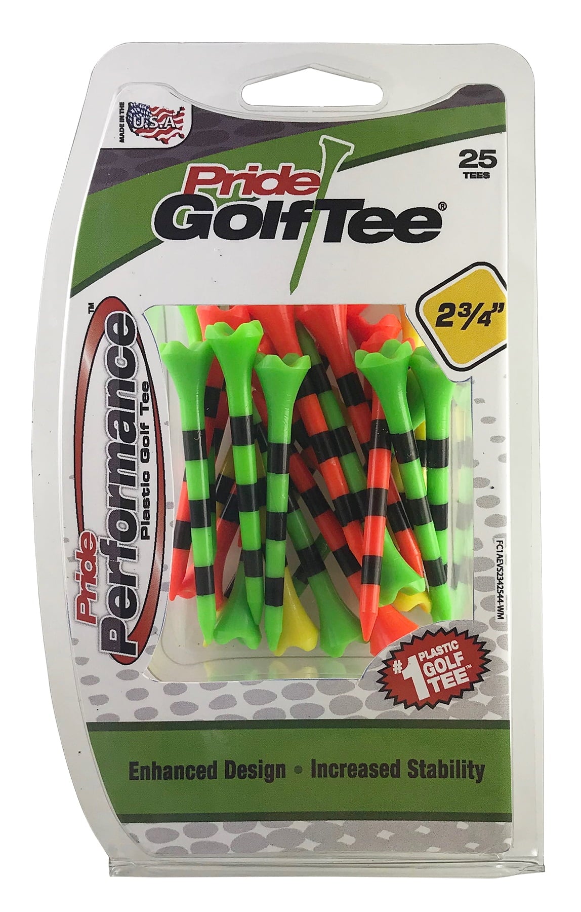 Pride Performance Plastic Golf Tees, Low-Resistance Head for Golf, Longer Drives, Durable & Stable Design, 3-1/4", Striped Citrus Mix – 25 Count