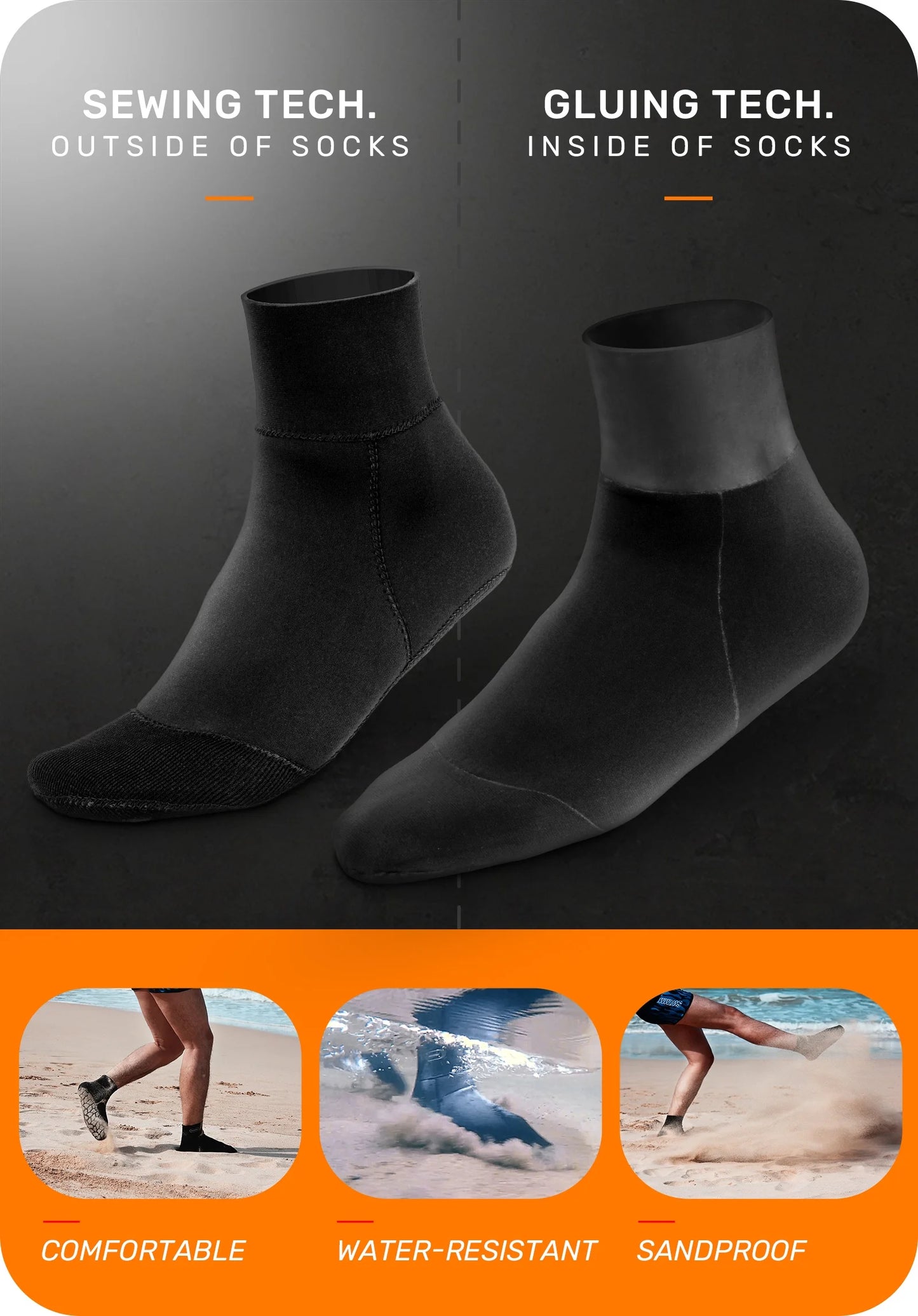Water Socks 2Mm Neoprene, Sand Proof Beach Volleyball Wetsuit Diving Socks Warm for Men Women (Black, L)